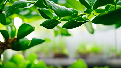 An image showcasing a close-up of vibrant green aquaponics plants with lush, healthy foliage, emphasizing their strong root systems and abundant fruiting, highlighting effective methods for managing phosphorus deficiency