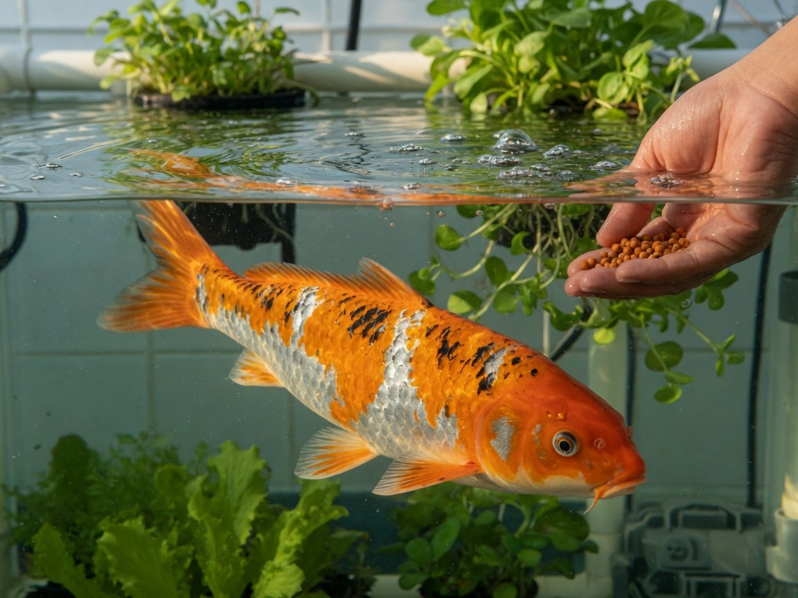 Close-up of a healthy aquaponics fish being observed daily by an aquaponics practitioner checking for disease signs