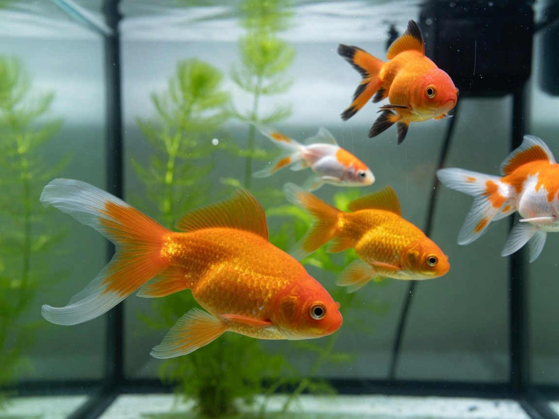 Common goldfish swimming in a clear aquaponics fish tank — ideal cool-water fish for growing arugula